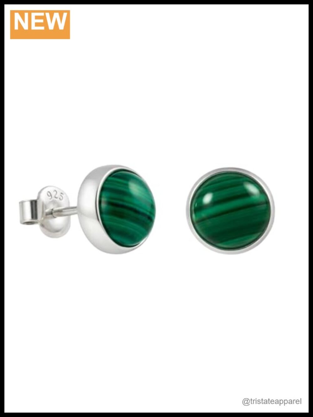 925 Sterling Silver Malachite Stud Earrings Handmade Unisex